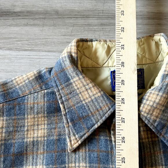 VNTG Pendleton Field Shirt XL 100% Virgin Wool 1960s USA Made Plaid Long Sleeve - Picture 6 of 9